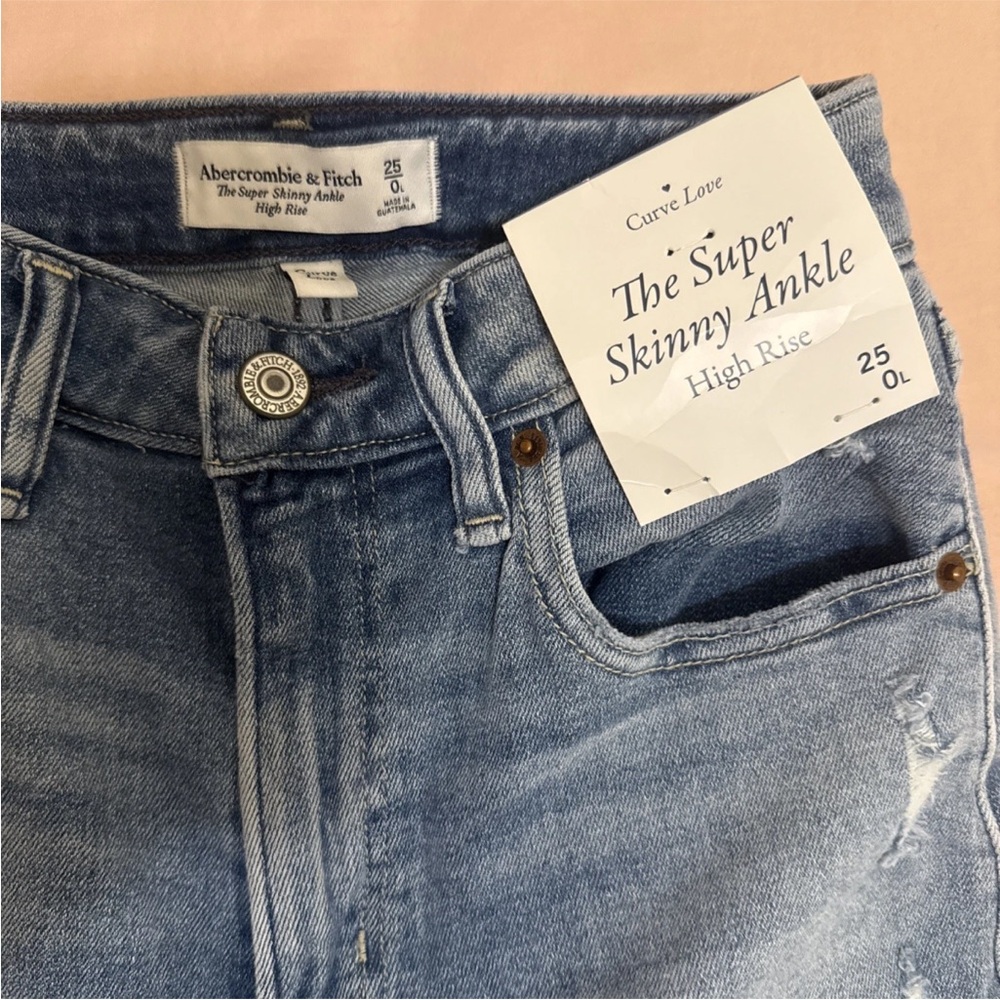NWT Abercrombie&Fitch High Rise Super Skinny Ankle Ripped Jeans Curve Love 25/0L - Picture 5 of 8